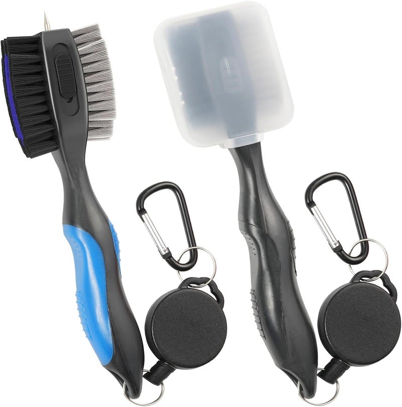 Lesunsul Golf Club Brushes, Golf Cleaning Tool, with Retractable Cleaning Nails, Nylon and Wire Bristles Oversize Double Brush Head with 2ft Retractable Zip-line Metal Buckle - Image 1